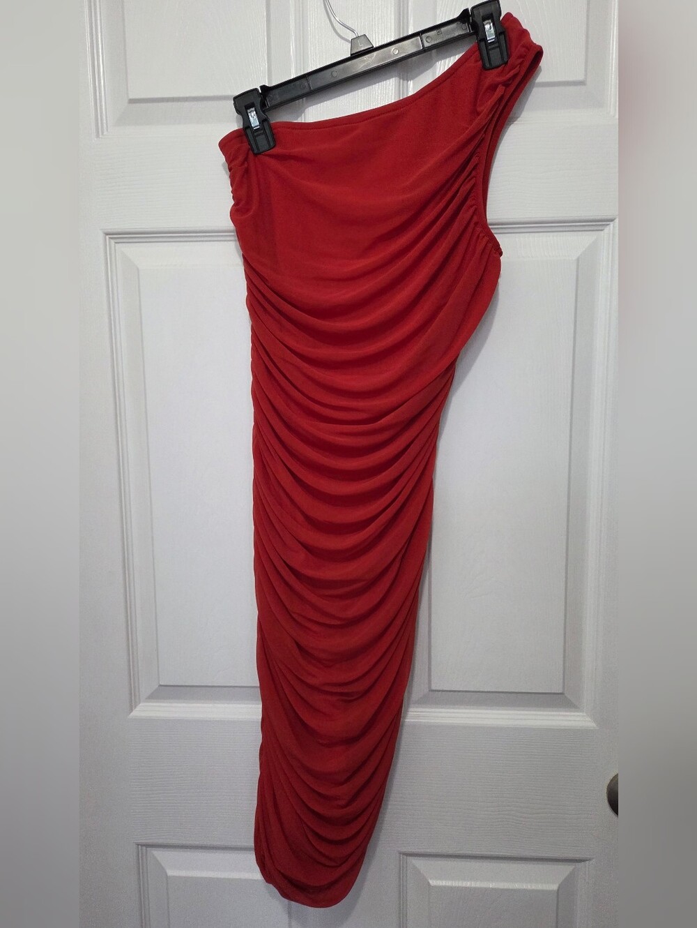 PRETTYGARDEN Rust One Shoulder Ruched Bodycon Dress Cocktail Wedding Guest Sz S - Picture 6 of 10